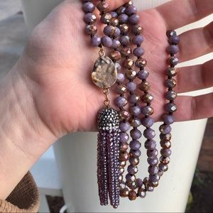 Purple Glass Beaded Tassel Bohemian Necklace